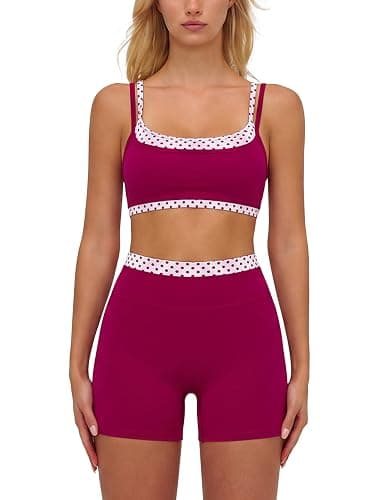 ABOCIW Layered Workout Sets for Women 2 Piece Polka Dot Sports Bra High Waist Shorts Gym Active Yoga Pilates Outfits - Image 1