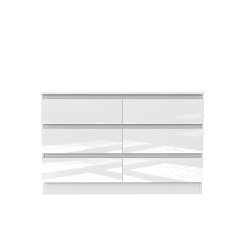 Nera High Gloss 6 Drawer Chest of Drawers Wood, Dresser Drawers for Bedroom Furniture Storage Unit Drawers for Clothes (White Gloss (Matt White)) thumbnail 5