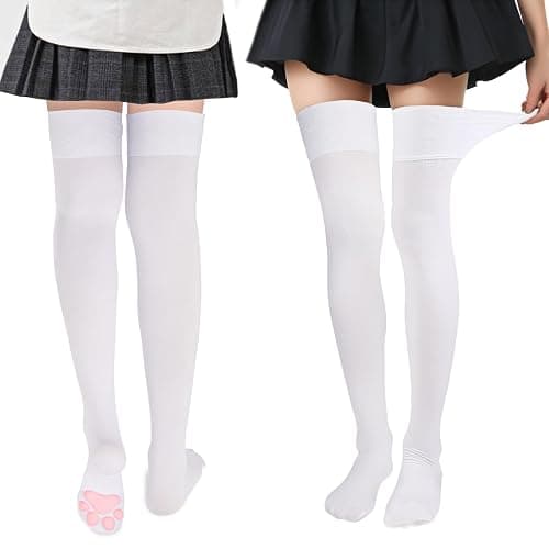 Lusofie Cat Paw Socks for Women Cute Thigh High Socks Kawaii Soft 3D Cat Sock Toe Beans Knee High Sock for Cosplay Halloween Party thumbnail 2