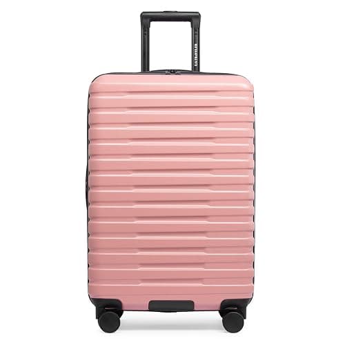 U.S. Traveler Boren Expandable Hardside Rugged Travel Luggage with 8 Spinner Wheels, Rose Pink, Checked-Medium 26-Inch thumbnail 2