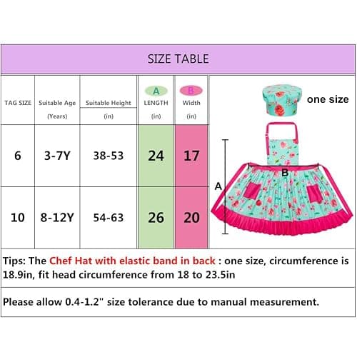 MHJY Kids Apron Hat Set for Girls Vintage Pleated Skirt Aprons with Adjustable Strap Pockets for Baking Cooking 8-12 Years thumbnail 6
