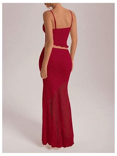 GORGLITTER Women's 2 Piece Skirt Sets Lace Crop Top and Asymmetrical Bodycon Long Maxi Skirt Trendy Summer Outfits 2025 thumbnail 2