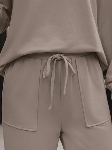LILLUSORY Womens Two Piece Lounge Sets Mock Turtleneck Tops Wide Leg Drawstring Pants Sweatsuit with Pockets thumbnail 5