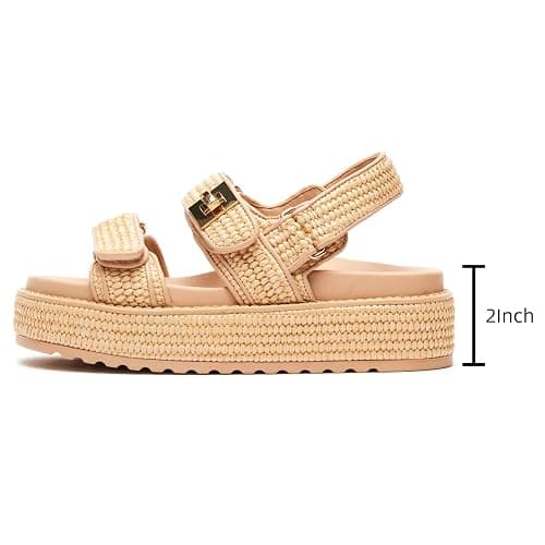 SOVANYOU Raffia Platform Wedge Sandals for Women Comfortable Summer Beach Sandals Open Toe Slingback Platform Sandals with Adjustable Double Buckle - 7 - Natural Raffia thumbnail 2
