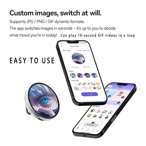 Digital displayed Pixel Badge pin, IPS Screen Badge Magnetic Cute pin,Cyberpunk Anime Toy Badge Button with Videos/Photos Display via Bluetooth, Cosplay Concert Gift for Anime/Football Fans thumbnail 2
