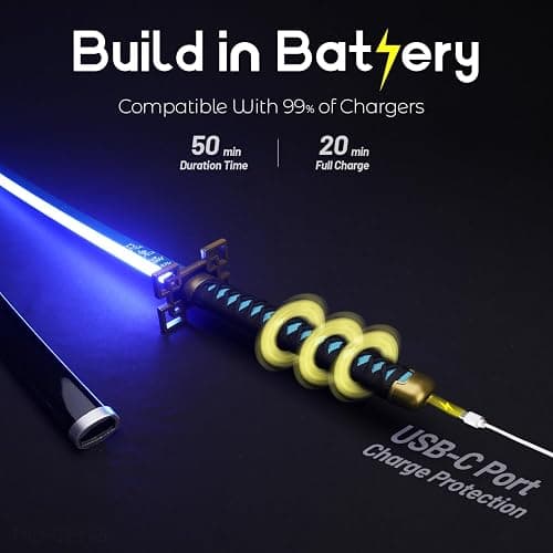 RENGENG Light Up Sword, 40 Inches Rechargeable Plastic Replica with Belt & Stand, Sword with Original Texture thumbnail 3