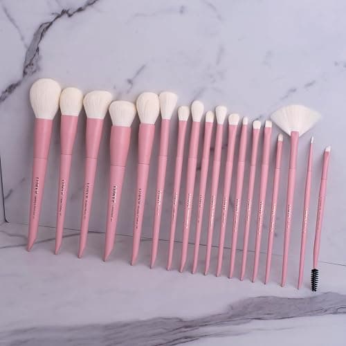 LORYP Makeup Brushes Set Labeled 18 Piece Face and Eye Brush Set Ultra soft hair Foundation, Concealer, Blush, Contour, Blending, Eyeshadow Pink Brush kit - Pink thumbnail 7