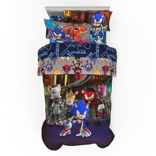 Sonic The Hedgehog Prime Anime Kids Bedding Super Soft Comforter and Sheet Set, 4 Piece Twin Size, (Officially Licensed Product) by Franco - Image 1