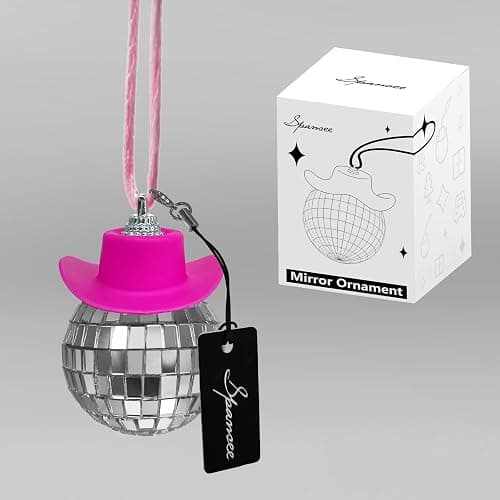 SPANSEE Pink Disco Ball Car Ornament, Mirror Ornament, Cowboy Hat Accessory, Cute Disco Ball Charm Accessories thumbnail 3