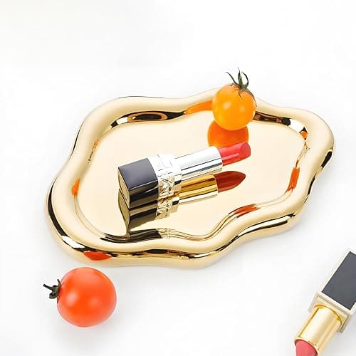 Ceramic Jewellery Dish Trinket Dish Jewelry Tray Cloud Shape Perfume Tray Rings/Earrings/Bracelets/Watch/Keys Tray for Valentine's Day//Mother's Day/Birthday Gift (Gold) thumbnail 4