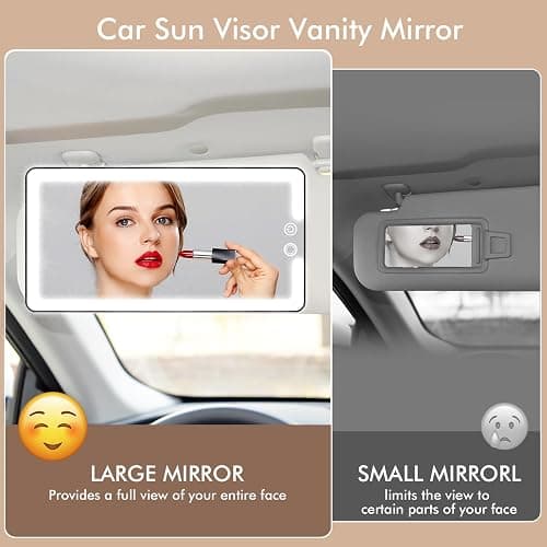 Car Visor Vanity Mirror with Light, Rechargeable Dimmable Touch LED Sun Visor Mirrors, Large Detachable Vanity Makeup Mirror with 3 Color Modes for Truck SUV Car Accessories Essential for Women(Black) thumbnail 4