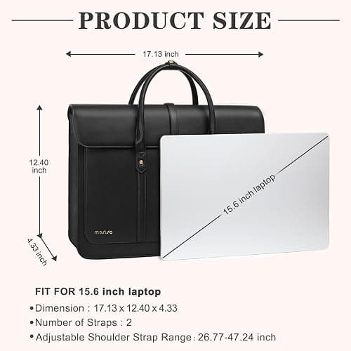 MOSISO Laptop Bag for Women, 15-15.6 inch PU Leather Laptop Shoulder Bags Convertible Backpack, 16 inch Messenger Bags Casual Handbag Work Briefcase Travel Computer Bag with Bowknot, Black thumbnail 5