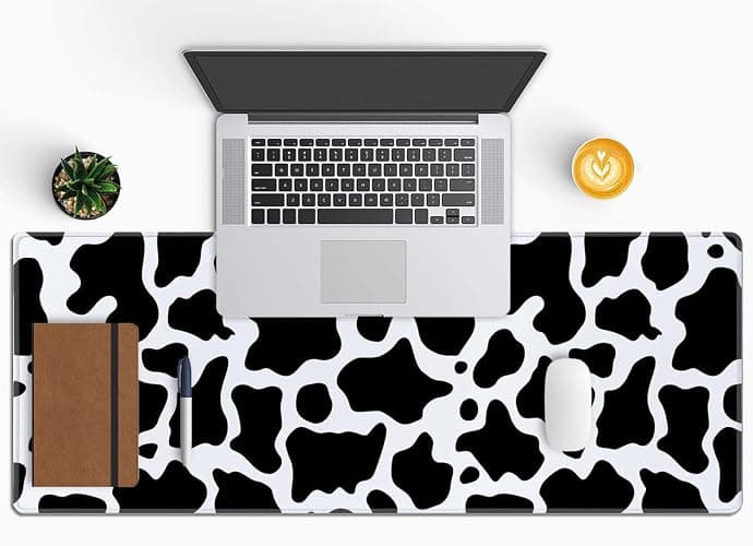 Cute Cow Pattern Desk Pad - Large XL 31.5''X 11.8'' Gaming Mousepad - White & Black - On Top of Desks - Laptop Computer Keyboard Mouse Mat thumbnail 5