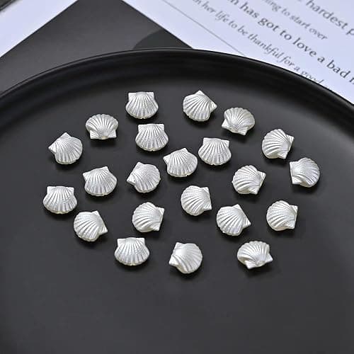 100PCS Pearl Shell Beads for Jewelry Making,Cute White Aesthetic Beads with Holes,Bulk Mermaid Accessories Women DIY Hair Clip Bracelet Resin Charms for Crafts 12mm thumbnail 7