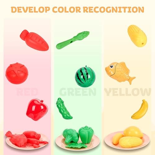 Zero Zoo 105Pcs Kids Kitchen Toy Accessories, Toddler Pretend BBQ Camping Cooking Playset, Play Pots, Pans, Utensils Cookware Toys, Play Food Set, Vegetables, Learning Gift for Girls Boys thumbnail 3
