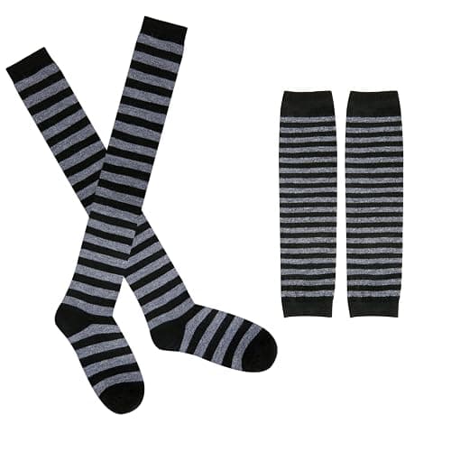 Benefeet Sox Womens Rainbow Striped Knee High Thigh High Socks Arm Warmers Set Fingerless Gloves Halloween Costume thumbnail 7