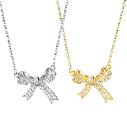 Watlikeup Women's & Girls' 2 Pcs Gold & Silver Butterfly Bow Necklace, Casual Elegant Sterling Silver Bow Necklace, Alloy, Stainless Steel, 24 inches, NECKLACE - Image 1