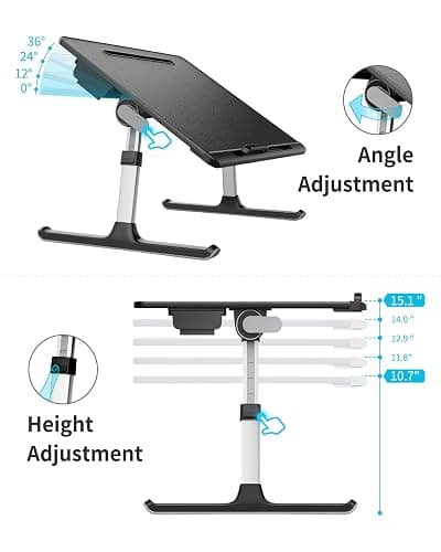 Laptop Bed Tray Desk, SAIJI X-Large Adjustable Laptop Table, Foldable Laptop Desk with Storage Drawer and Bookstand for Eating, Working, Writing, Gaming, Drawing (Black) thumbnail 4