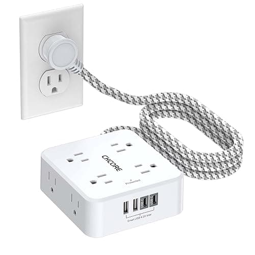 Surge Protector Power Strip - CHCORE 5Ft Braided Extension Cord with 8 Outlets with 4 USB (2 USB C) Charging Ports, Flat Plug Multi Plug Outlet Extender Charging Station for Home Office, ETL, White - Image 1