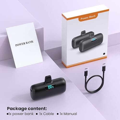 Mini Portable Charger for iPhone,Upgraded 5000mAh PD Fast Charging Battery Pack,LCD Display Cute Power Bank Portable Phone Charger for iPhone 14/14 Pro Max/13/13 Pro/12 Pro/11/XS/XR/X/8/7/6-Black thumbnail 9