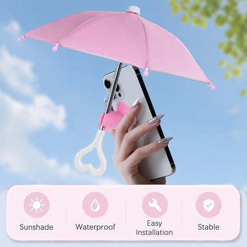 Phone Umbrella for Sun Shade with Heart Handle & Cute Piggy Suction Cup | Phone Sun Shade & Rain Protector, Universal Adjustable Suction Cup Stand, Sun Visor Phone Holder for Travel, Camping, Beach thumbnail 4