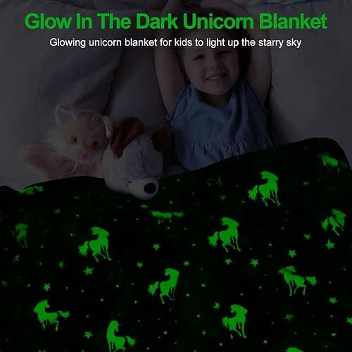 TEHALK Unicorn Glow in The Dark Blanket for Girls/Kids, 60% Polyester/40% Flannel, 40"x60", Pink, Cartoon Unicorn with Star thumbnail 3