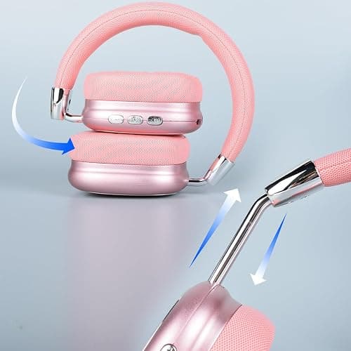 New Wireless Headset, Hifi Clear Call, Comfortable Fit With Head, Foldable, Rotatable, Stretchable. Compatible with Mobile Phones, Computers, MP3 and Other Devices. Wireless Headphones (Pink) thumbnail 3