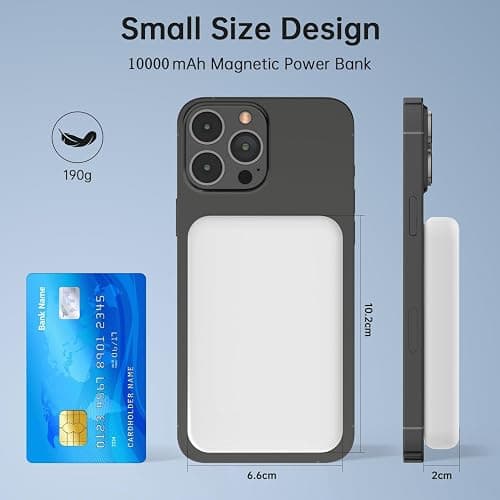 Batterie Externe 10000mAh, Magnétique sans Fil Power Bank, 20W USB C Entrée&Sortie Charge Rapide, Portable Powerbank Induction Chargeur Compatible avec iPhone 17 16 15 14 13 12 séries Samsung iPad thumbnail 6