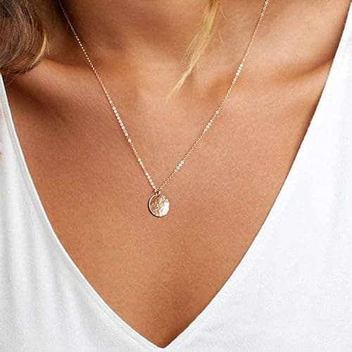 Turandoss Dainty Layered Choker Necklace, Handmade Y Pendant Necklace Multilayer Bar Disc Necklace Adjustable Layering Choker Necklaces for Women thumbnail 7