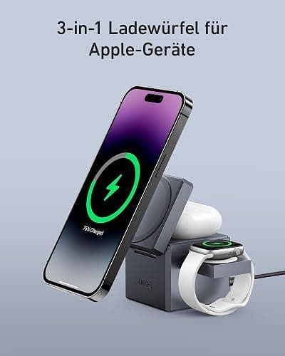 Anker 3-in-1 Cube mit MagSafe Ladestation, 15W Wireless iPhone Charger, Induktive Ladestation für Apple Watch und iPhone 17/16/15/14/13/12, AirPods Pro/3/2 (Inklusive 30W Ladegerät) thumbnail 3