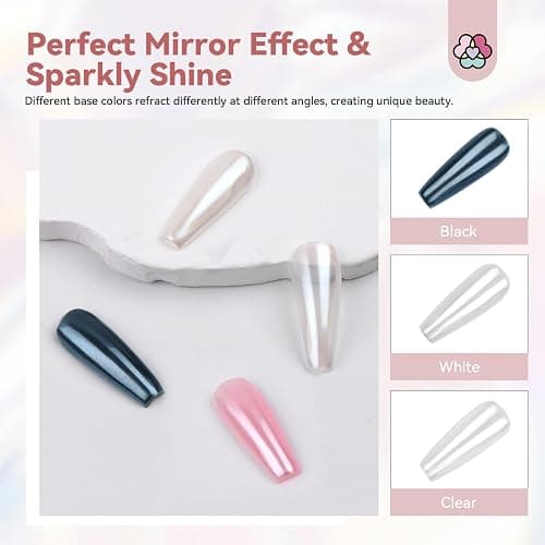 SAVILAND White Pearl Chrome Nail Powder: 1g Metallic Mirror Effect Unicorn Chrome Powder Iridescent Pearlescent Aurora Mermaid Pigment Glitter Dust Kit for DIY Nail Art Decoration Home & Salon Use thumbnail 3
