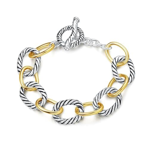UNY JEWEL Twisted Cable Wire Link Chain Bracelet Two Tone Designer Brand Inspired Women Jewelry Valentine (2 Tone) thumbnail 5