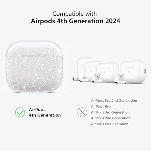 Aircawin for Airpods 4 Case Clear Glitter,Sparkle Bling Design for Airpods 4th Generation Cover 2024,Full Protective Shockproof Soft TPU for Airpod 4 Charging Skin with Carabiner Women Girlrs-Clear thumbnail 2