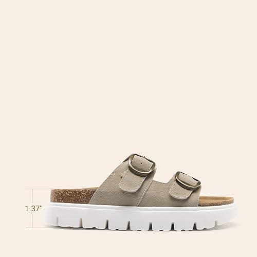 DREAM PAIRS Arch Support Cork Chunky Platform Sandals | 1.96" heels real leather insole arch support memory foam cork footbed adjustable buckles slip on slides for all day wear thumbnail 7