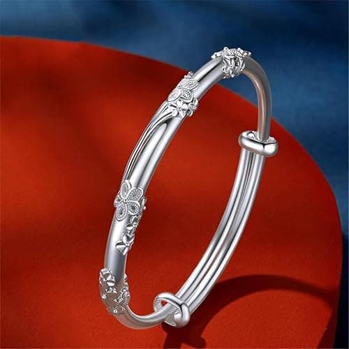 XBKOJBA Bangle Bracelets for Women, 925 Sterling Silver Adjustable Bangle Bracelets Ladies Simple Dainty Jewelry Birthday Anniversary Mother Valentine Day Gifts thumbnail 2