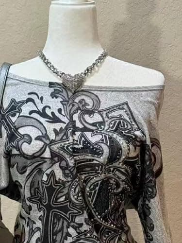 JOLILUNA Emo Grunge Long Sleeve Shirt for Women Y2k Goth Top 90s Vintage Graphic Tees 2000s Mcbling Clothes thumbnail 4
