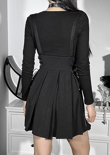 Womens Halter Pleated Skirts Tennis Skirts Skater Skirt Black Hight Waist Lace-Up Mini Skirt Gothic Clothes thumbnail 3