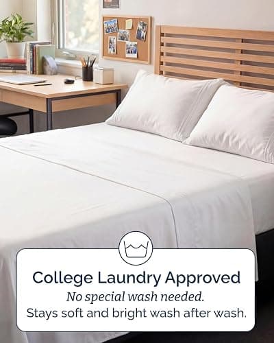 Full XL Bed Sheet - 4 Piece Full XL Bed Sheets Set - Ultra-Soft, Comfy, Breathable & Cooling - Hotel Luxury Bedding for Women & Men with Deep Pockets - Wrinkle Free & Fade Resistant - Oeko-Tex - White thumbnail 6