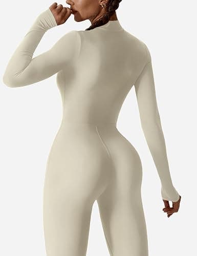 YEOREO Women Workout Jumpsuit Zip Up Long Sleeve Romper Bottom Pants Bodysuit Bodycon Sexy One Piece thumbnail 5