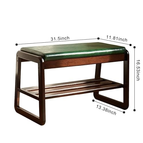 Solid Wood Shoe Bench, 2-Tier Wooden Storage Entryway Bench, Mid-Century Modern Shoe Bench Rack, End of Bed Bench with Faux Leather Cushion, Ottoman Bench for Hallway, Living Room (Walnut, 31.5'') thumbnail 2