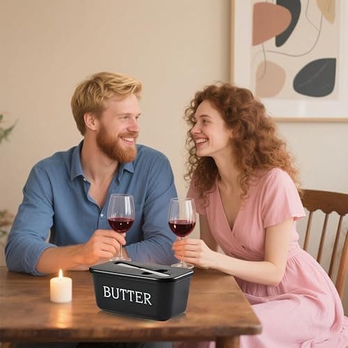 Large Plastic Butter Dish With Lid And Knife,Food Grade PP Butter Holder Keeper With Cover For Kitchen Refrigerator Black Butter Container thumbnail 8