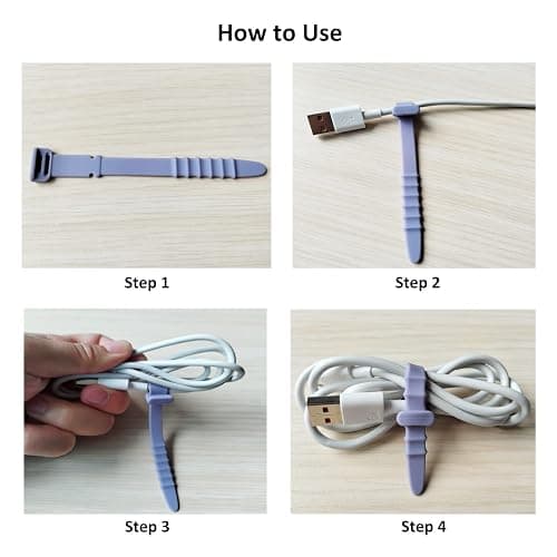Silicone Zip Ties, Reusable Zip Ties, 20pcs Rubber Cable Ties Straps for Wire Management, Elastic Cable Organizer for Home Office Table Desk. 4.5” Cord Ties in White, Black, Pink, Purple and Blue - Multi thumbnail 5