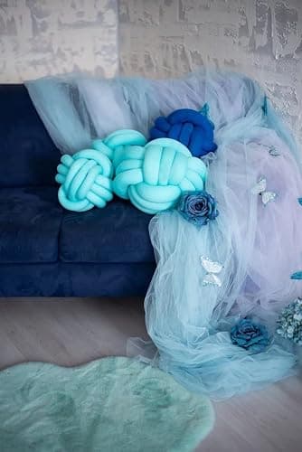 Navy Knot Pillow Ball, Handmade Decorative Throw Pillow, Soft Round Knotted Cushion for Couch & Bedroom, Cute Home Decor, Braided Pillow for Living Room (7.87 Inches) thumbnail 5
