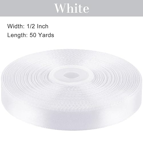 CLUEWR 1/2 Inch 50 Yards White Satin Ribbon, Ribbon Roll for Flower Bouquets, Gift Wrapping, Wedding, Handmade Crafts thumbnail 3