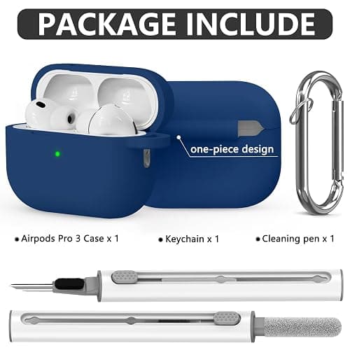 Ljusmicker for AirPods Pro 3 Case 2025 with Cleaner Kit,Silicone Protective Cases for Apple AirPods Pro 3rd Generation Case for Women Men,AirPod Pro 3 Cover Accessories with Keychain-Midnight Blue thumbnail 3