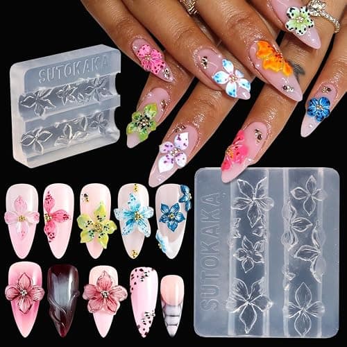 3D Flowers Nail Mold Silicone Nail Tools, Hawaii Hibiscus Floral Petal Nail Design Resin Molds Nail Art Carving Template for Resin Manicure Decorations Accessories DIY Nail Supplies - Image 1