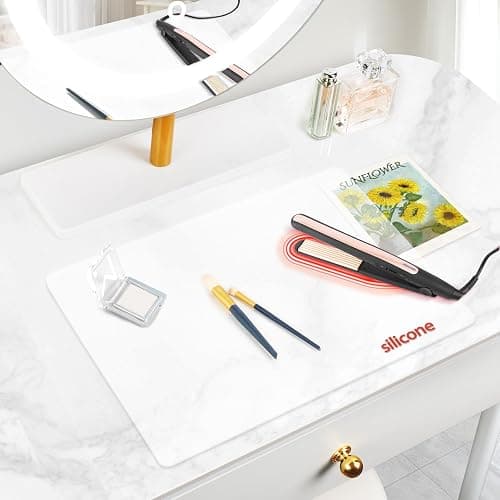 Silicone Makeup Mat for Vanity, 15.7" x 11.8" Heat Resistant Vanity Mat, Easy to Clean & Waterproof, Portable Makeup Accessories for Use While Traveling (White Translucent) - Image 1