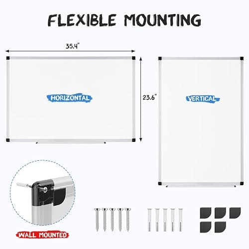 DUMOS Magnetic White Board Kit for Wall 36" x 24", Dry Erase Board with 1 Dry Eraser & 2 Multicolor Markers & 4 Magnetic Pins, Silver Reinforced Aluminum Frame for Home, School, Office thumbnail 2