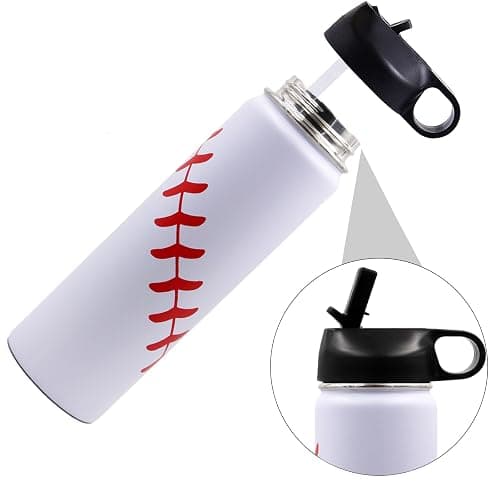 22 oz Baseball Water Bottle, Sports Flask Metal Travel Tumbler with 2 Lids, Stainless Steel Double Wall Vacuum Insulated Leak Proof Thermo Water Bottles, Baseball Accessories Gifts for Mom Boys Girls thumbnail 2
