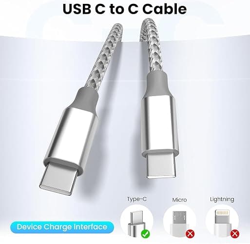KYEHD USB C Cable，3 Pack 10FT 60W Fast Charging USB C to USB C Cable, Durable Type C Charger Cable for iPhone 17/16/15/iPad MacBook CarPlay and More-Grey White thumbnail 2